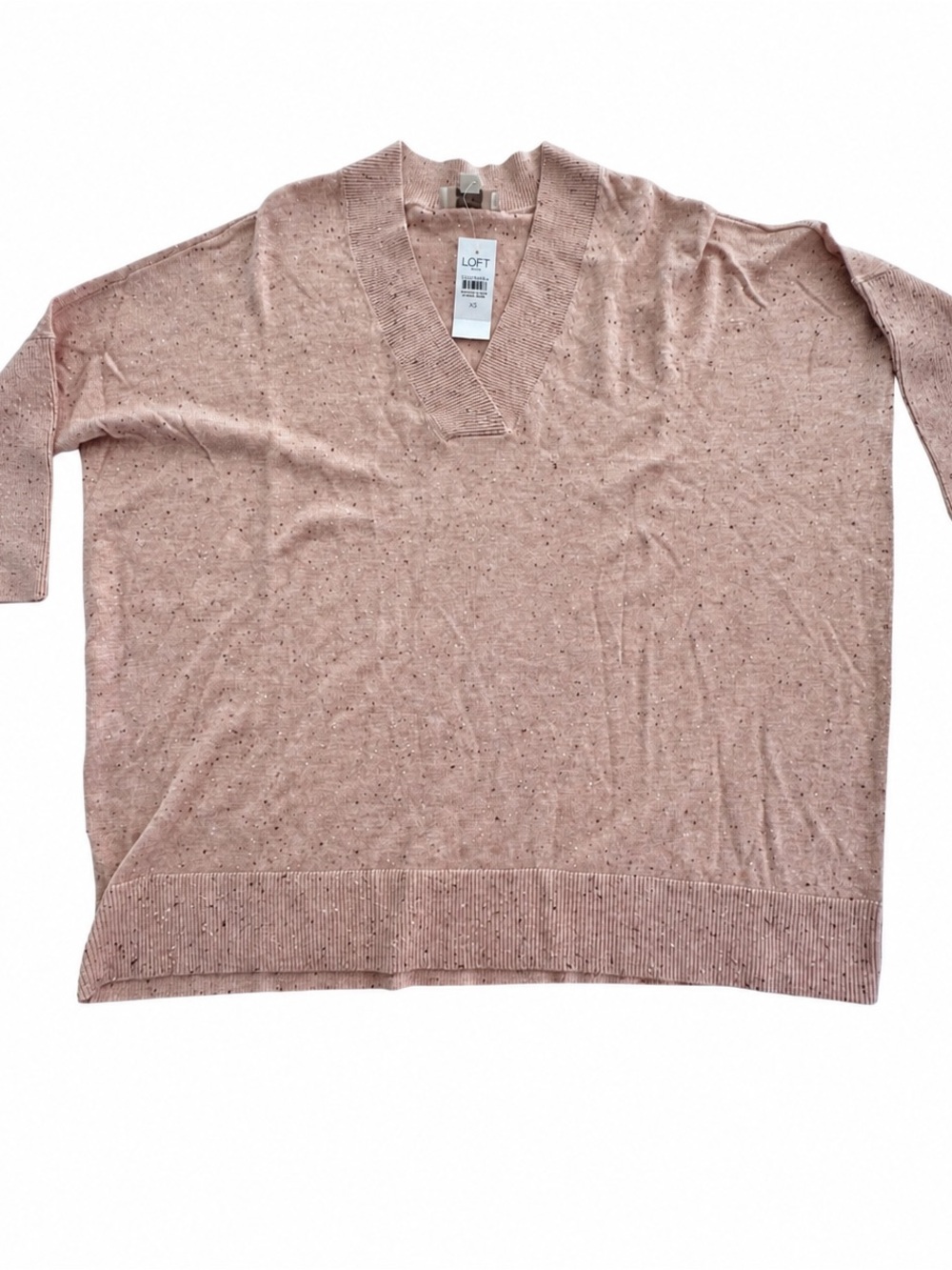 NWT LOFT Outlet Pink Speckled V-Neck Dolman Sleeve Oversized Sweater XS